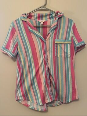 Secret Treasures Pink, Aqua, Yellow & White Striped Short-Sleeve PJ Shirt